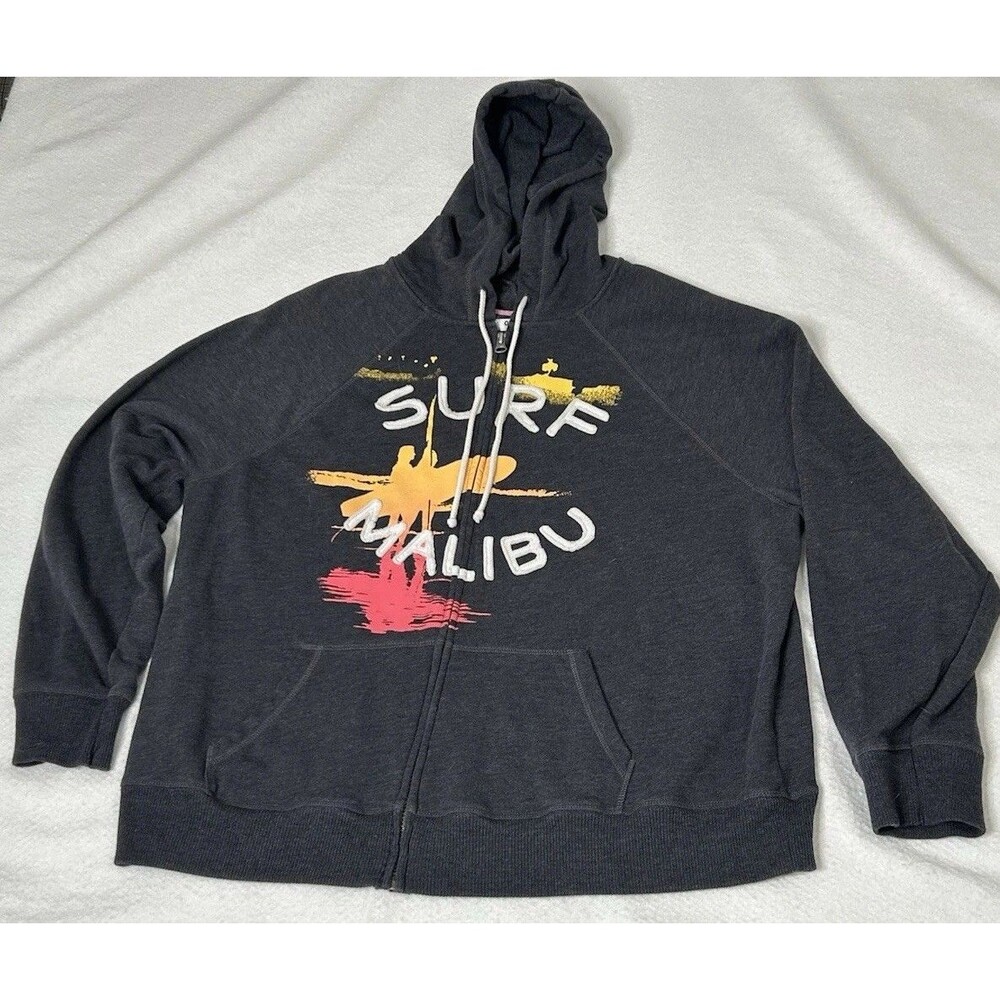 Old Navy Gray Hoodie Sz XS Womens Full Zip Longsleeve Surf Malibu Graphic